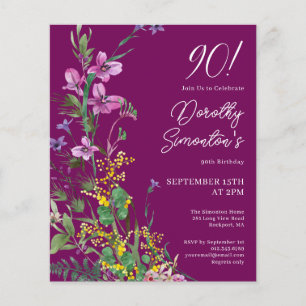 Invitation 90e anniversaire BUDGET fleurs violette