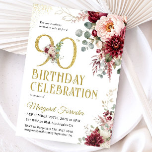 Invitation 90e Anniversaire Burgundy Blush Floral