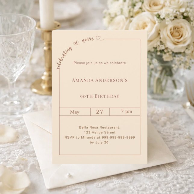 Invitation 90e anniversaire champagne or simple moderne (Créateur téléchargé)