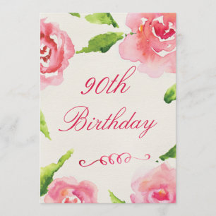 Invitation 90e anniversaire Chic Watercolor Roses