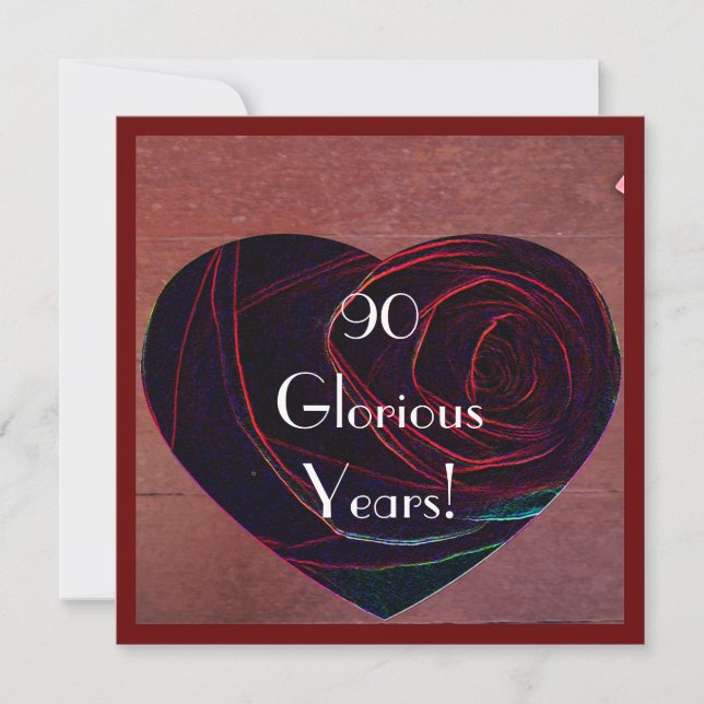 Invitation 90e anniversaire - Coeur de la rose rouge (Devant)