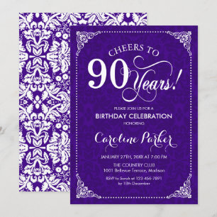 Invitation 90e anniversaire - Damas blanc violet