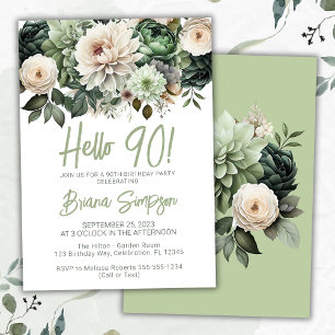 Invitation 90e anniversaire de fête Sage Green Floral