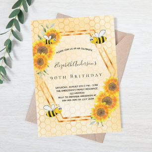 Invitation 90e anniversaire des abeilles de tournesols rustiq