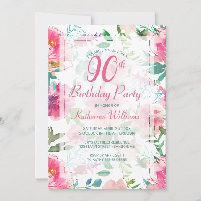 Invitation 90e anniversaire du Tropical Floral Peony Party (Devant)