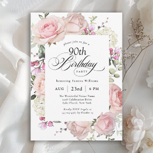 Invitation 90e anniversaire Élégante calligraphie rose roses