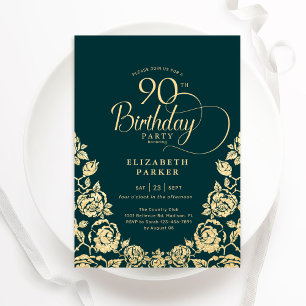 Invitation 90e anniversaire Emerald Green Rose or
