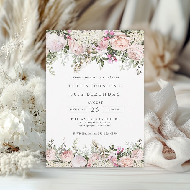 Invitation 90e anniversaire Feminine Rose Roses Floral (Available in both printed and instant download digital formats.)