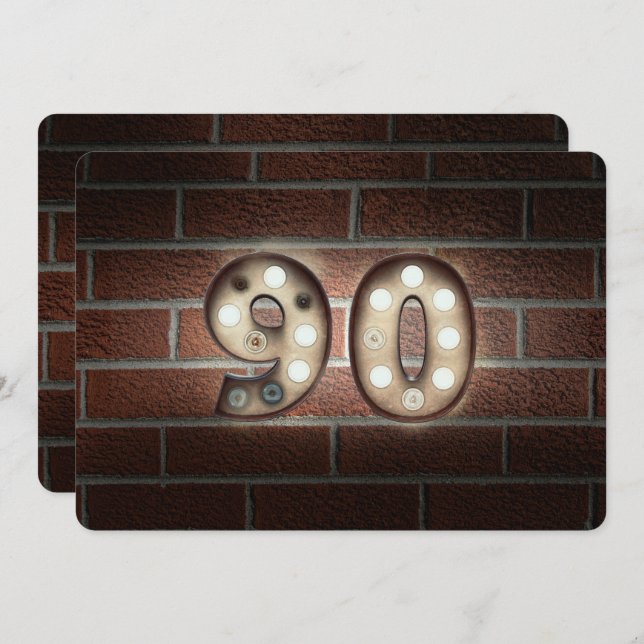 Invitation 90e anniversaire Fête-marquee lumières sur brique (Devant / Derrière)