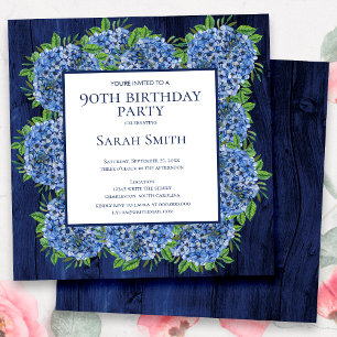 Invitation 90e Anniversaire Fête Rustique Bois Hydrangeas Ble