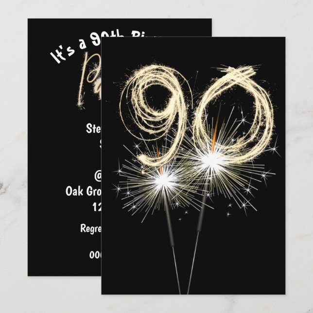 Invitation 90e anniversaire fête Sparkler (Devant / Derrière)