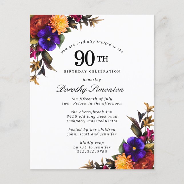 Invitation 90e anniversaire Floral Bourgogne BUDGE (Devant)