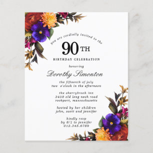 Invitation 90e anniversaire Floral Bourgogne BUDGE