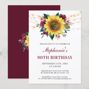 Invitation 90e anniversaire Floral Sunflower String Lights Pa