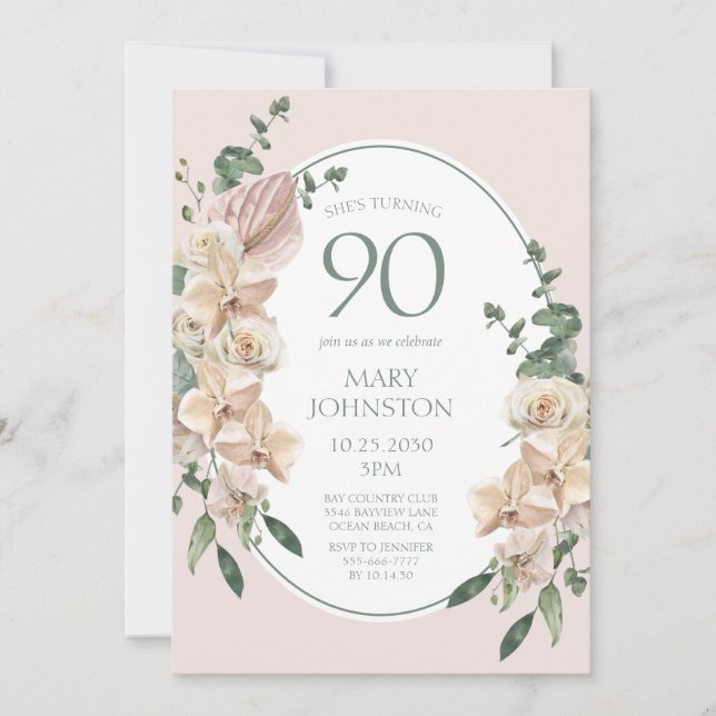 Invitation 90e anniversaire Floral Tropical (Devant)