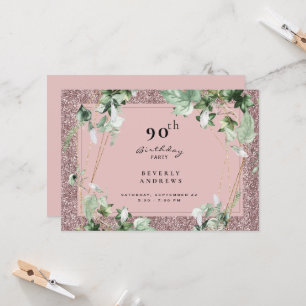 Invitation 90e anniversaire Foliage élégant Pink Glam