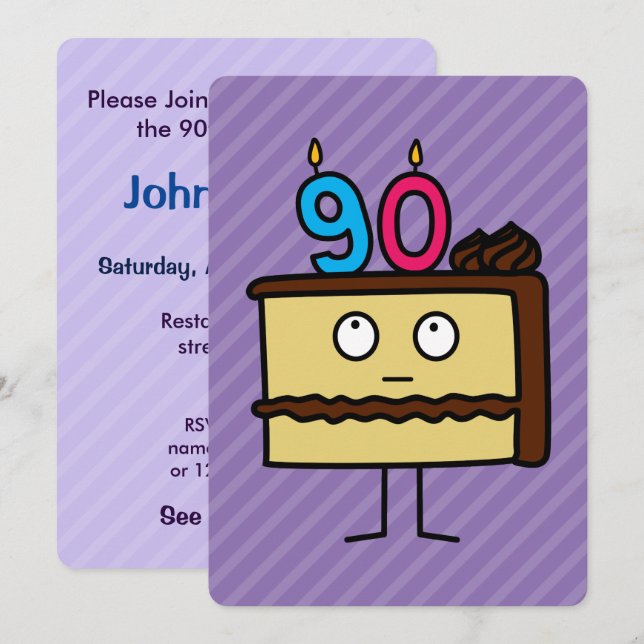Invitation 90e anniversaire gâteau aux bougies (Devant / Derrière)