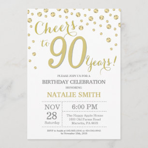 Invitation 90e anniversaire Gold Parties scintillant Diamond 