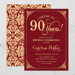 Invitation 90e anniversaire - Gold Red Damask