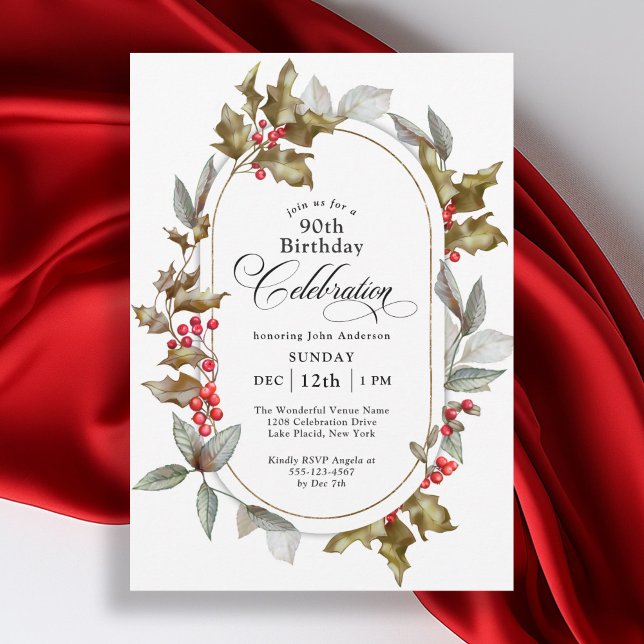 Invitation 90e anniversaire Holly Berry hiver Anniversaire (Available in both printed and instant download digital formats.)