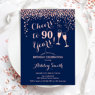Invitation 90e Anniversaire - Joue À 90 Ans Rose Marine
