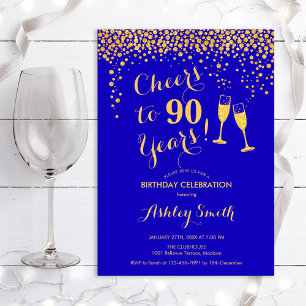 Invitation 90e Anniversaire - Joyeux À 90 Ans Or Royal Blue