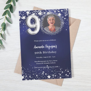 Invitation 90e anniversaire marine bleu argent étoiles photo 