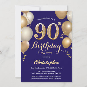 Invitation 90e anniversaire Marine Bleu et Ballons d'or Confe
