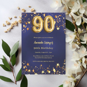 Invitation 90e anniversaire marine bleu or étoiles