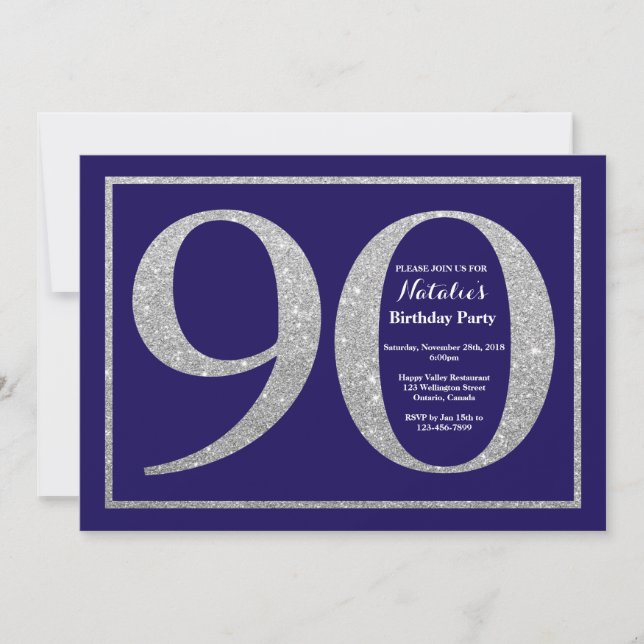 Invitation 90e anniversaire Marine Parties scintillant bleue  (Devant)