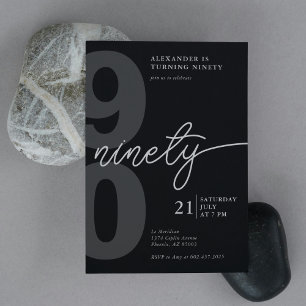 Invitation 90e anniversaire minimaliste moderne gris noir