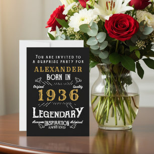 Invitation 90e anniversaire Né en 1936 Noir Or Rétro Vintage
