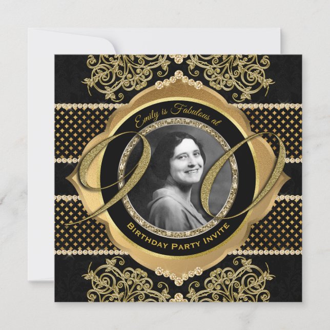 Invitation 90e anniversaire Ninetieth Gold Diamond cadre phot (Devant)