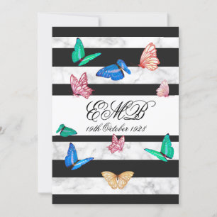Invitation 90e anniversaire Noir Blanc Papillon Anniversaire