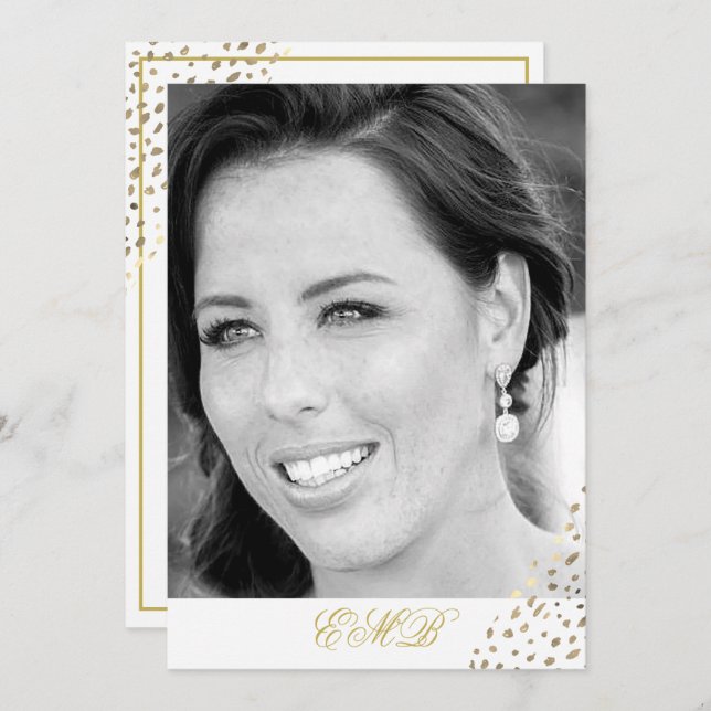 Invitation 90e anniversaire noir blanc photo or élégant (Devant / Derrière)