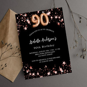 Invitation 90e anniversaire noir rose or étoiles luxe