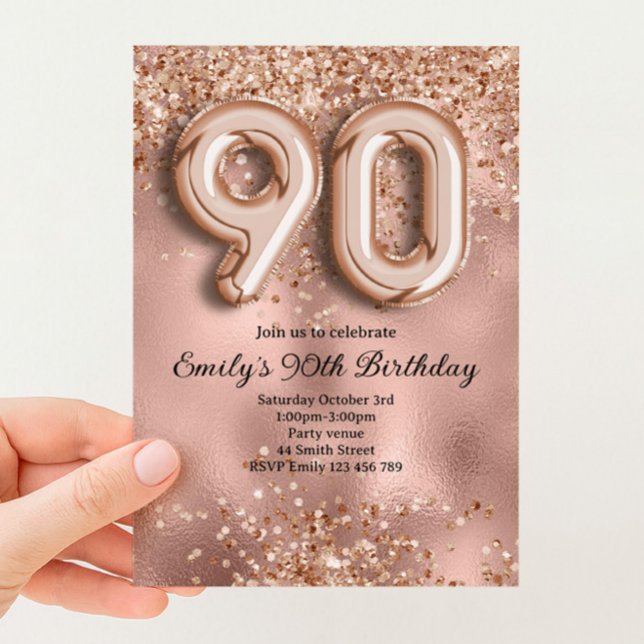 Invitation 90e Anniversaire Paillettes Rose Gold (Créateur téléchargé)