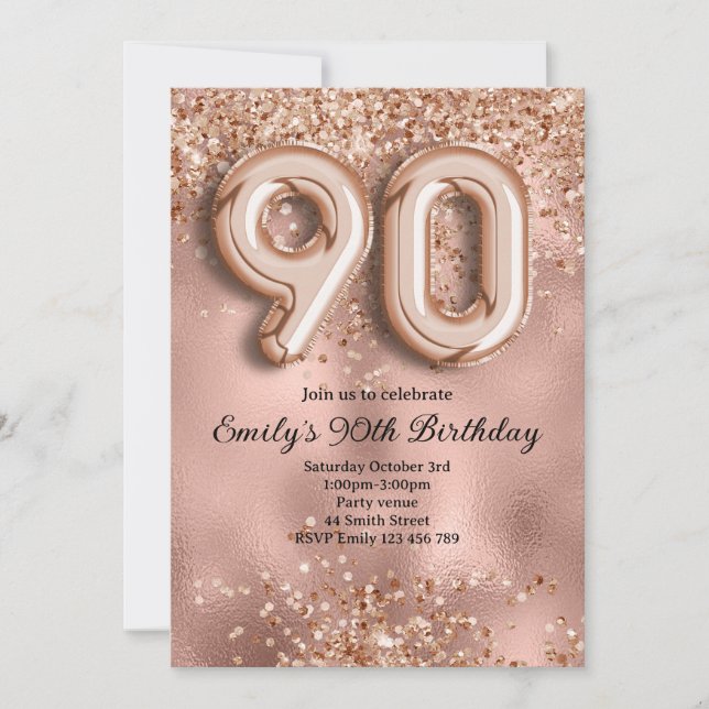 Invitation 90e Anniversaire Paillettes Rose Gold (Devant)