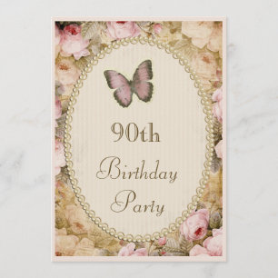 Invitation 90e anniversaire Papillon Vintage Rose, notes de m