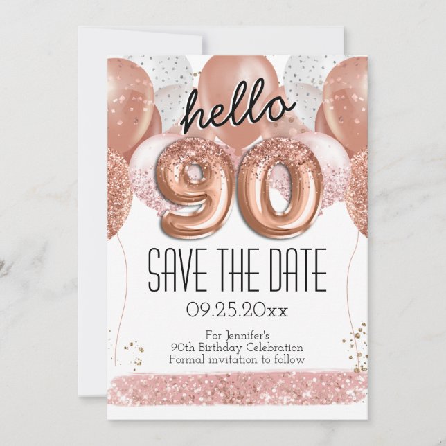 Invitation 90e anniversaire Parties scintillant rose Enregist (Devant)
