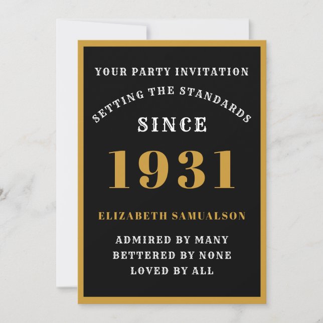 Invitation 90e anniversaire personnalisé 1931 Elégant Black G (Devant)