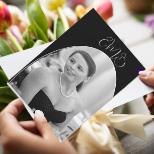 Invitation 90e anniversaire photo blanc noir élégant annivers