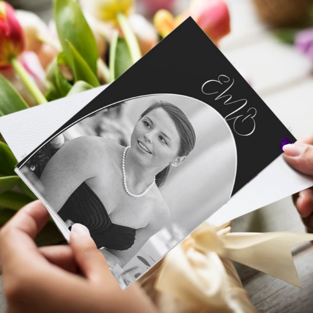 Invitation 90e anniversaire photo blanc noir élégant annivers (Créateur téléchargé)