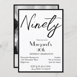 Invitation 90e anniversaire Photo Elégant Monogramme Annivers