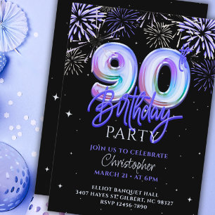 Invitation 90e anniversaire pour lui Blue Fireworks Foil Ball