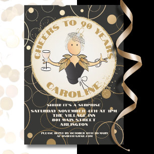 Invitation 90e anniversaire pour son anniversaire Gold Sparkl