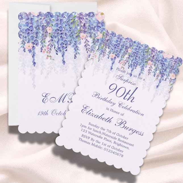 Invitation 90e anniversaire Purple Floral Wisteria Monogramme (Créateur téléchargé)