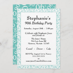 Invitation 90e anniversaire Random Number Motif Turquoise/bla