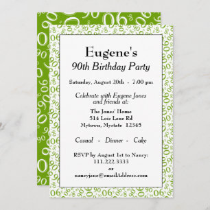 Invitation 90e anniversaire Random Number Motif Vert/Blanc