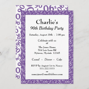 Invitation 90e anniversaire Random Number Motif violet/blanc